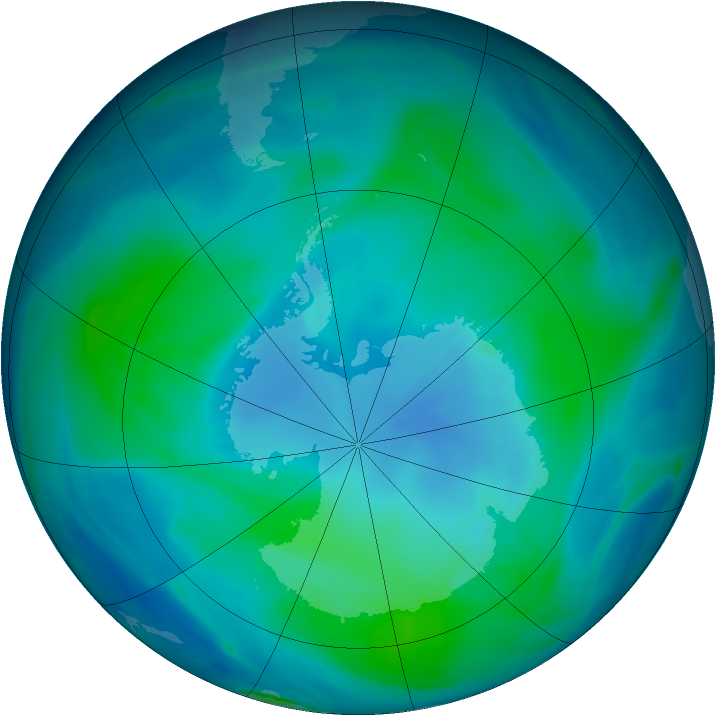 Antarctic ozone map for 03 February 2005